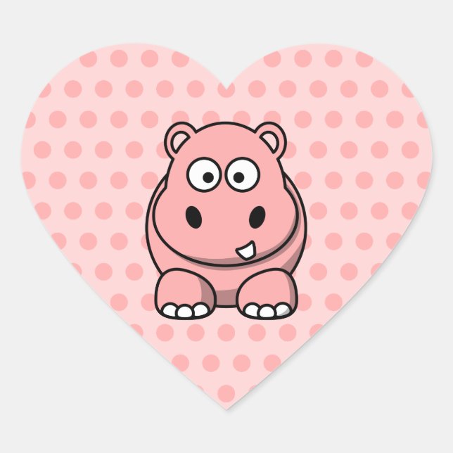 Cute Pink Hippo Heart Sticker (Front)