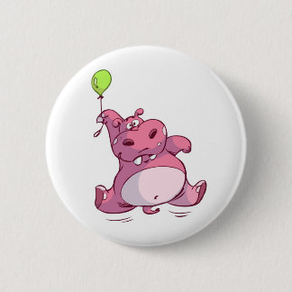 CUTE PINK HIPPO ON BALLOON BUTTON