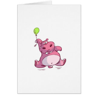 CUTE PINK HIPPO ON BALLOON CARDS