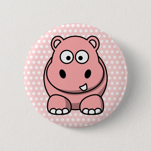 Cute Pink Hippo Pinback Button (Front)