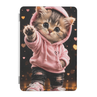 Cute Pink Hoodie Kitten Ipad cover