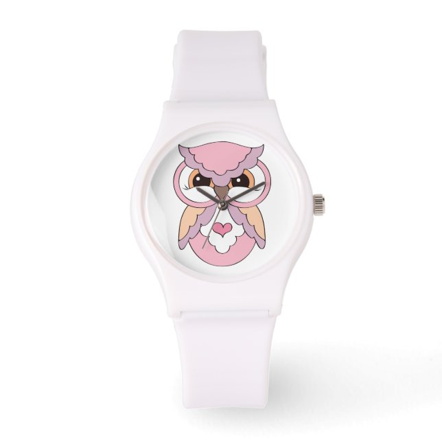 Cute Pink Hoot Owl Watch (Front)