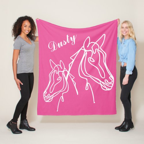 Cute pink horses drawing fleece blanket for girls
