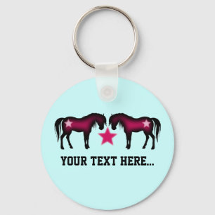 Cute Pink Horses On Blue Keychain