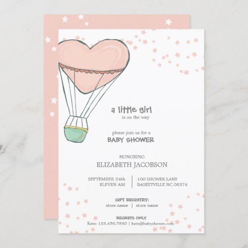 Cute Pink Hot Air Balloon Baby Shower Invitation