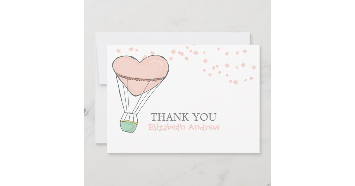 Cute Pink Hot Air Balloon Baby Shower Thank You Card | Zazzle