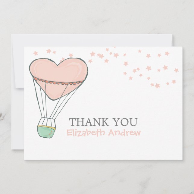 Cute Pink Hot Air Balloon Baby Shower Thank You Card (Front)