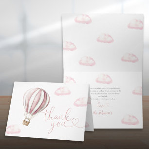 Cute Pink Hot Air Balloon Baby Shower Thank You Card