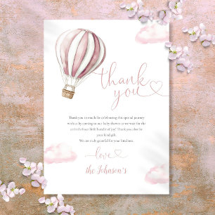 Cute Pink Hot Air Balloon Baby Shower Thank You Card