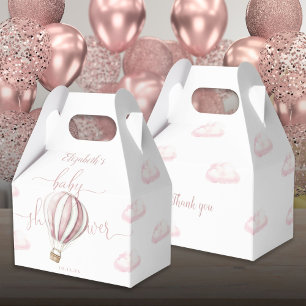 Cute Pink Hot Air Balloon Girl Baby Shower Favor Boxes