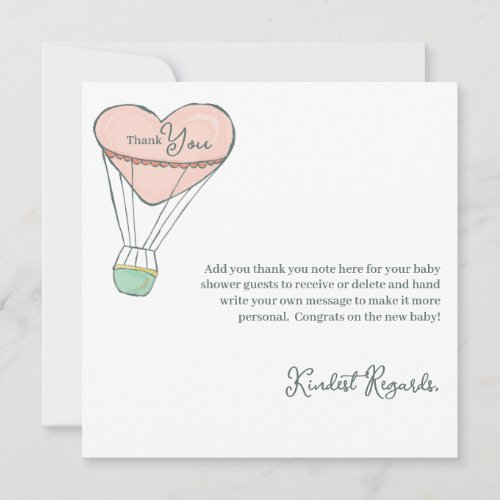 Cute Pink Hot Air Balloon Its A Girl Baby Shower Thank You Card
