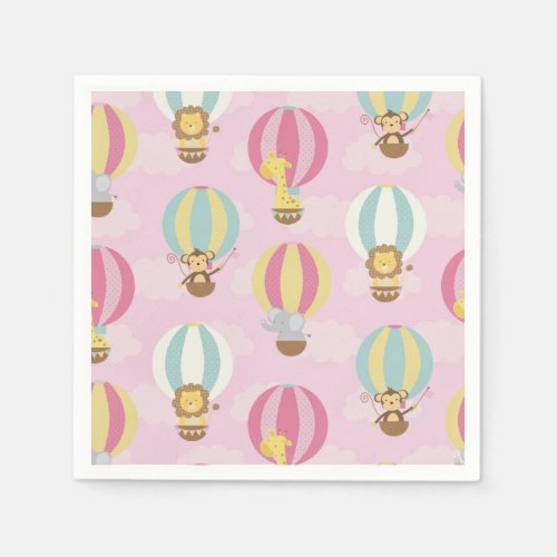 Cute Pink Hot Air Balloon Pattern Paper Napkins