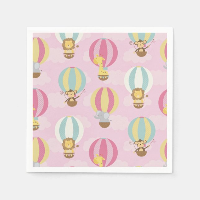 Cute Pink Hot Air Balloon Pattern Paper Napkins (Front)