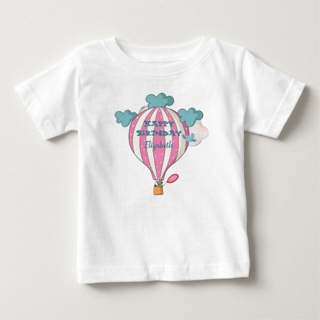Cute Pink Hot Air Balloon With Raccoon Baby T-Shirt (Front)