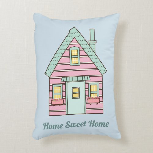 Cute Pink House Home Sweet Home Accent Pillow