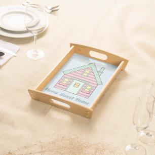 Cute Pink House Home Sweet Home Serving Tray