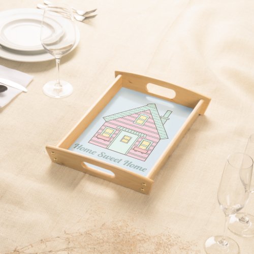 Cute Pink House Home Sweet Home Serving Tray