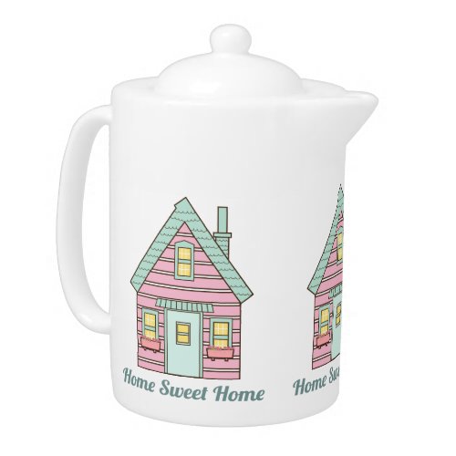 Cute Pink House Home Sweet Home Teapot