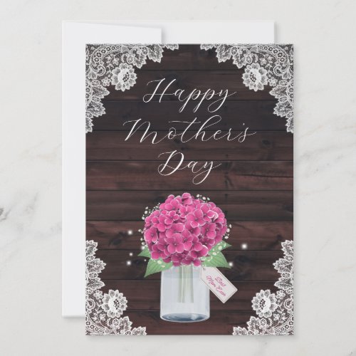 Cute Pink Hydrangea Floral Heart Mothers Day Card