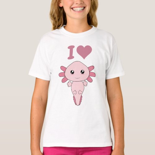 Cute Pink I Love Axolotls T_Shirt
