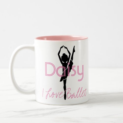 Cute Pink I Love Ballet Silhouette Two_Tone Coffee Mug