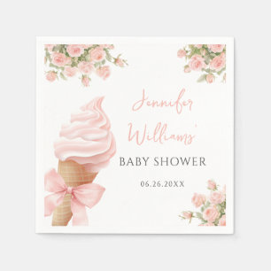 Cute Pink Ice Cream Cone Bow Baby Girl Shower Napkins