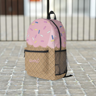 Cute Pink Ice Cream Cone Monogram Printed Backpack