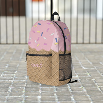 Cute Pink Ice Cream Cone Monogram Printed Backpack by watermelontree at Zazzle