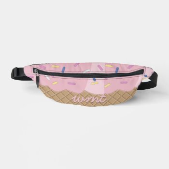 Cute Pink Ice Cream Cone Monogrammed Fanny Pack by watermelontree at Zazzle