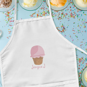 Cute Pink Ice Cream Cone Personalized Kids Apron by watermelontree at Zazzle