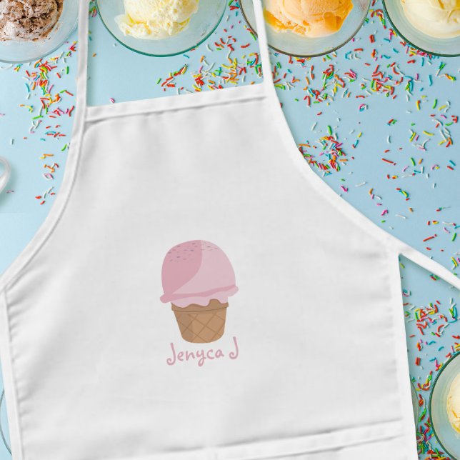 Cute Pink Ice Cream Cone Personalized Kids Apron (Creator Uploaded)