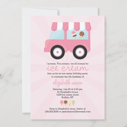 Cute Pink Ice Cream Party Invitation