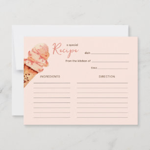 Cute  Pink Ice cream party  Recipe card
