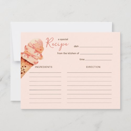 Cute  Pink Ice cream party  Recipe card