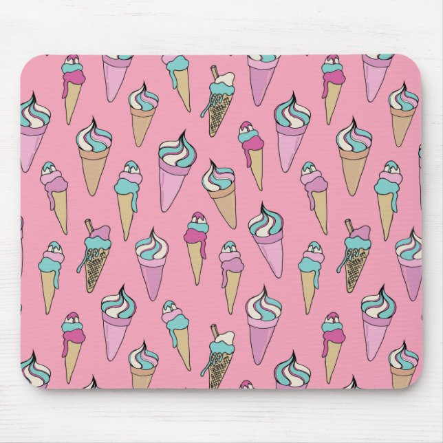 Cute pink ice cream pattern mouse pad (Front)