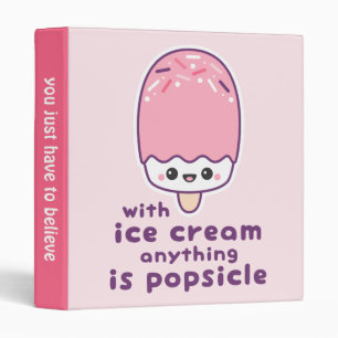 Cute Pink Ice Cream Popsicle 3 Ring Binder