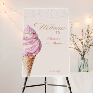Cute Pink Ice Cream sprinkles Baby Shower welcome Foam Board
