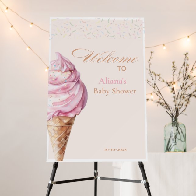 Cute Pink Ice Cream sprinkles Baby Shower welcome Foam Board (In Situ (Stand))