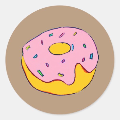 Cute pink icing doughnut colorful food classic round sticker