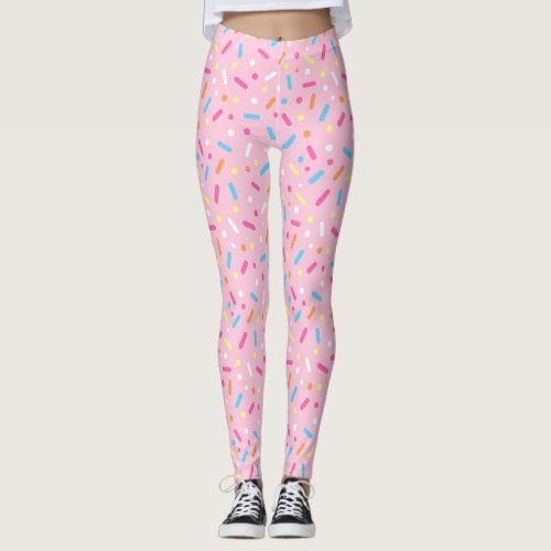 Cute Pink Icing with Sprinkles Donut Leggings