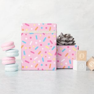 Cute Pink Icing with Sprinkles Donut Wrapping Paper