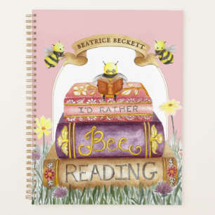 Cute Pink I'd Rather Bee Reading Book Lover  Planner