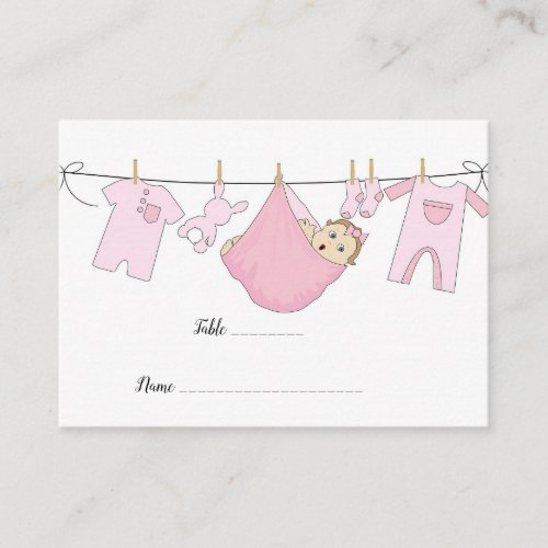 Cute Pink Illustration Baby Shower Flat Place Card