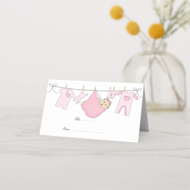 Cute Pink Illustration Baby Shower Place Card (Front)