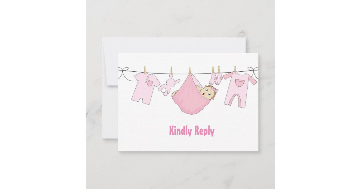 Cute Pink Illustration Baby Shower RSVP Card | Zazzle