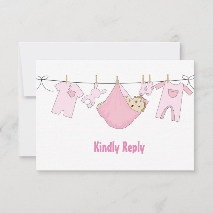 Cute Pink Illustration Baby Shower RSVP Card | Zazzle.com
