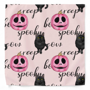 Cute Pink Jack-o'-Lantern and Black Cat Pattern Bandana