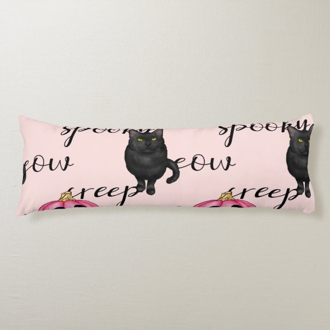Cute Pink Jack-o'-Lantern and Black Cat Pattern Body Pillow (Front)