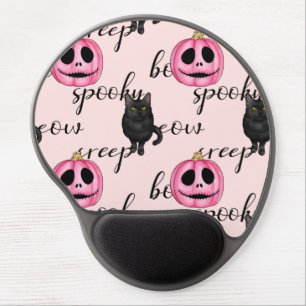 Cute Pink Jack-o'-Lantern and Black Cat Pattern Gel Mouse Pad