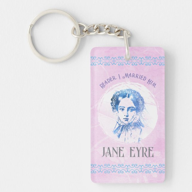 Cute Pink Jane Eyre Portrait Reader I Married Him Keychain (Front)